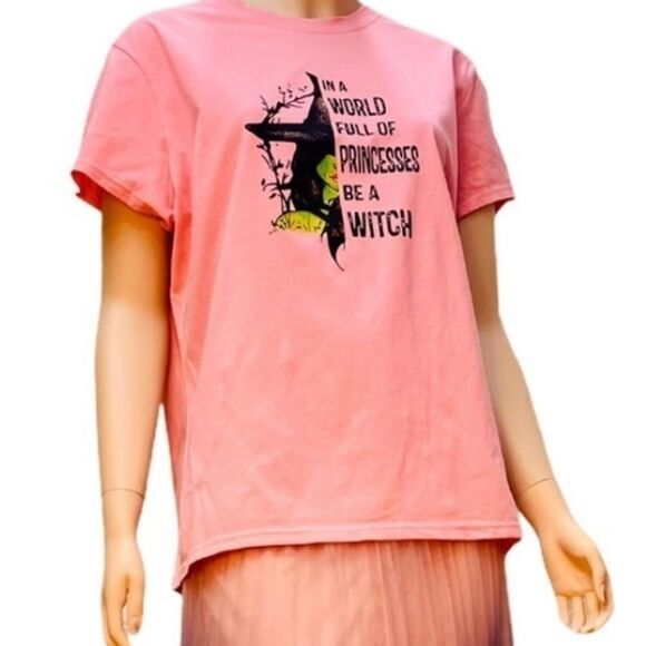 Pink Short Sleeve Witch Graphic Front Plus Size Cotton Tee T-shirt NEW - Picture 3 of 4